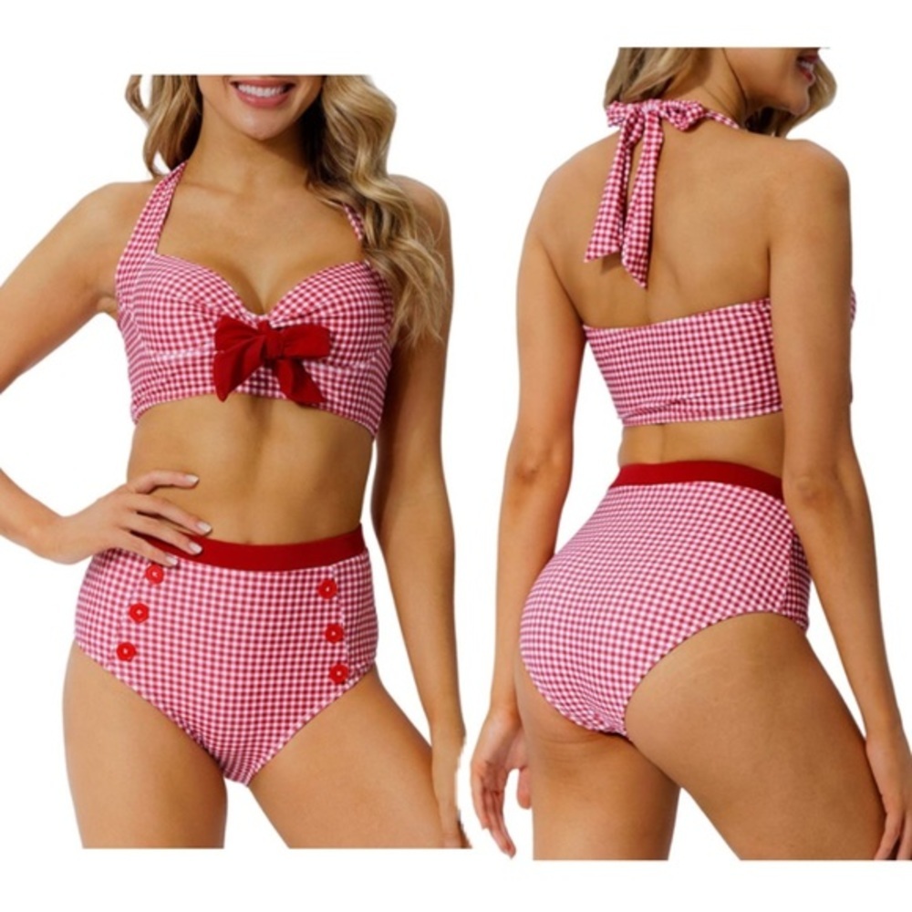 NWT High Waisted Red Gingham Bikini Set - Women’s Size Small